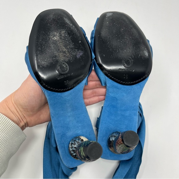 Dries Van Noten SS17 Blue Satin Suede Slingback Bow Snake Sandals Heels 38 8 - Picture 13 of 15